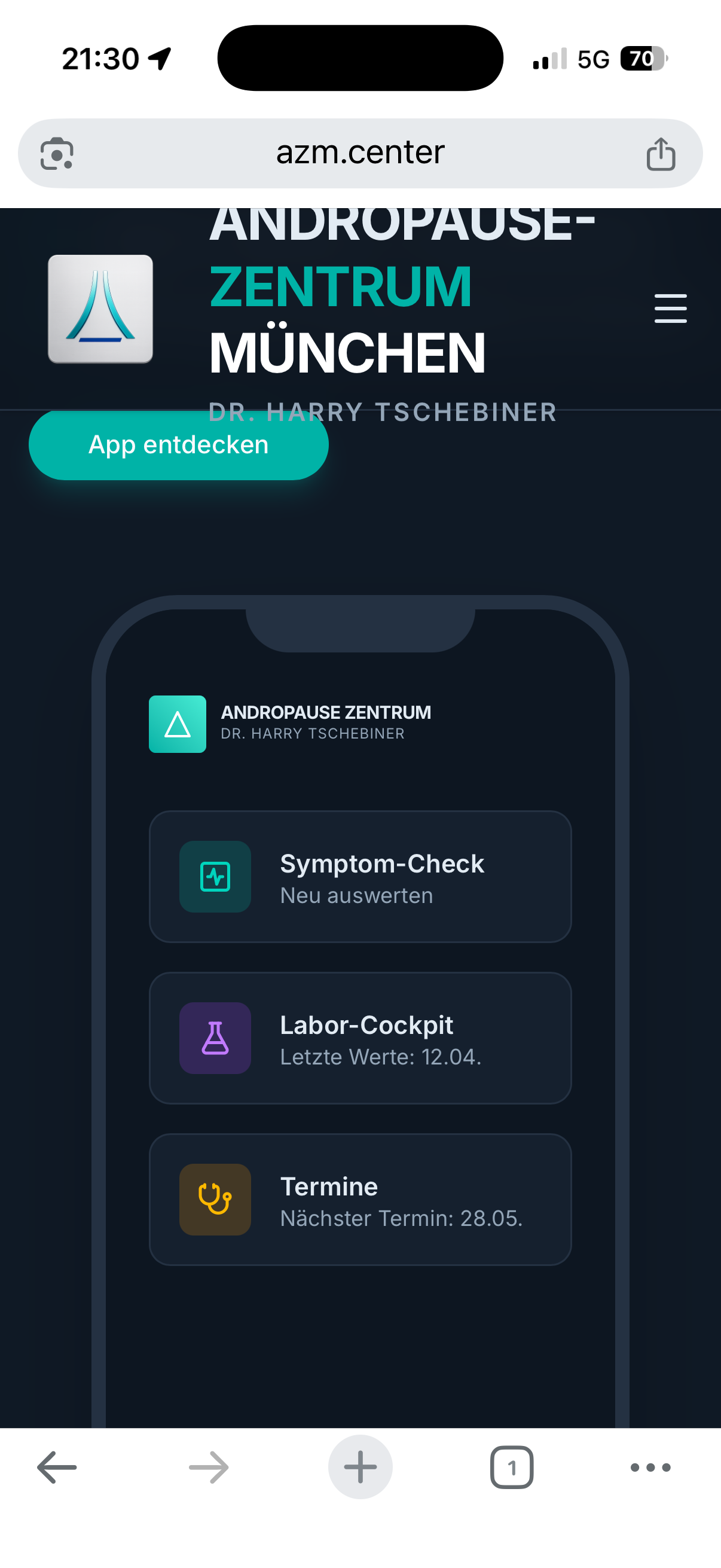 AZM Patienten-App Screenshot – Hormonwerte und Gesundheitsdaten